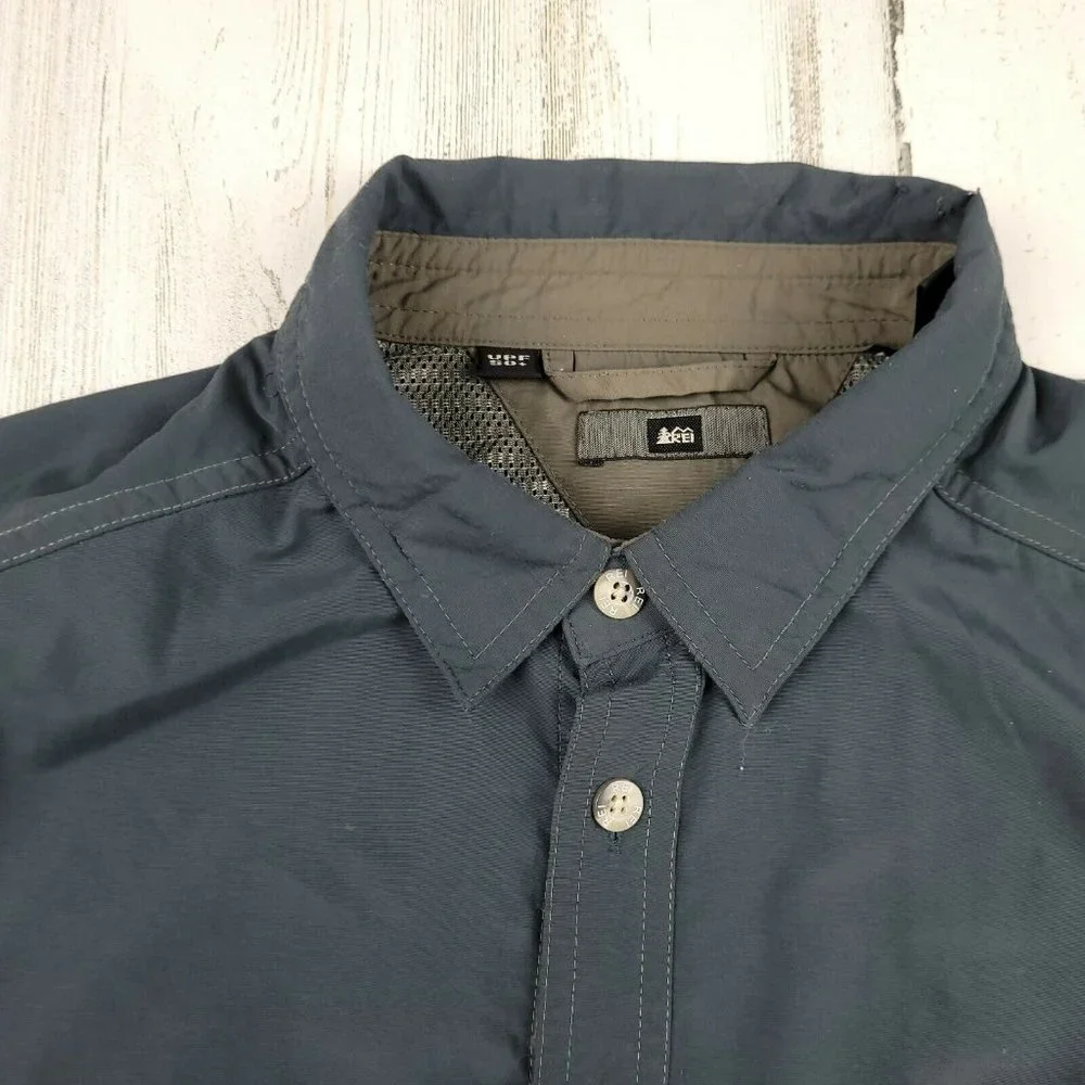 REI UPF 50+ Gray Check Coolplus Long Sleeve Hiking Fishing Outdoor Shirt - Picture 6 of 11